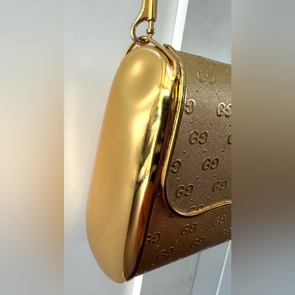 GUCCI Vintage Gold GG Minaudiere 2-Tone Hardcase Clutch Italy - Picture 4 of 10